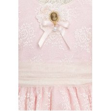 فستان دانتيل كلاسيكي للبنات  لون بودري بيبي بينك مع حقيبة 36311