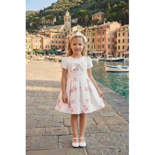 فستان سكري مطبوع عليه فيونكات مع طوق شعر 36192