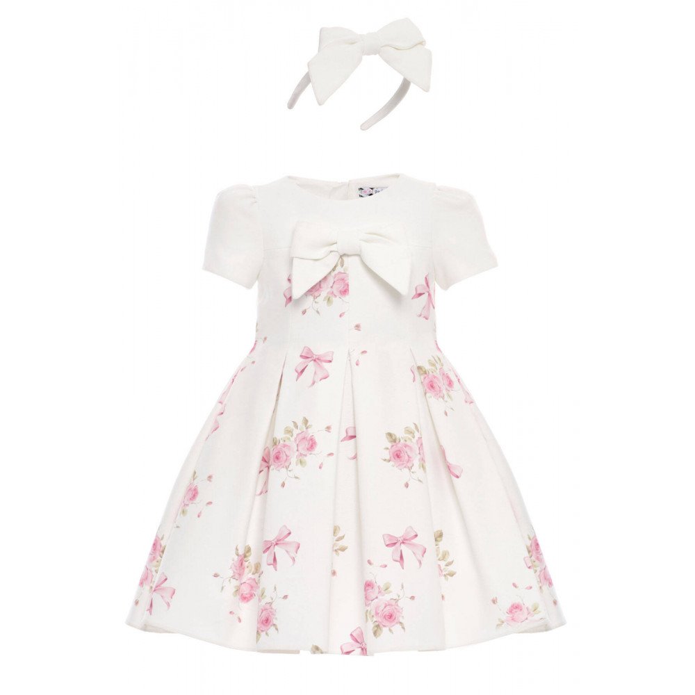 فستان سكري مطبوع عليه فيونكات مع طوق شعر 36192