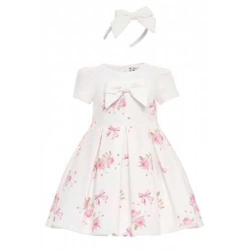 فستان سكري مطبوع عليه فيونكات مع طوق شعر 36192