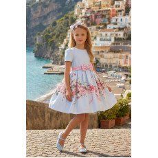 فستان أزرق مزهر للبنات مع  طوق شعر 36223