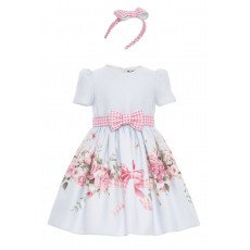 فستان أزرق مزهر للبنات مع  طوق شعر 36223