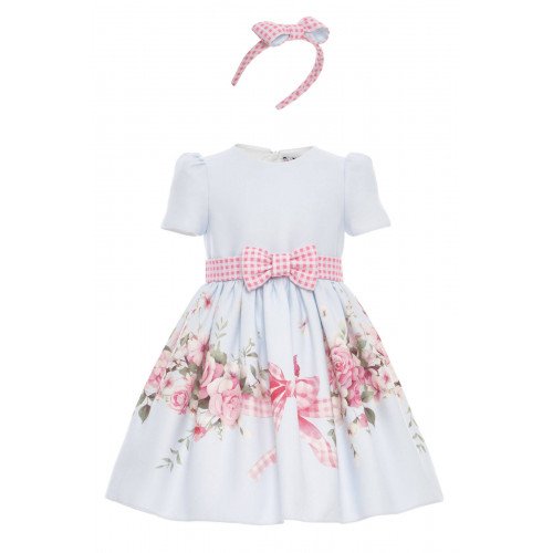 فستان أزرق مزهر للبنات مع  طوق شعر 36223