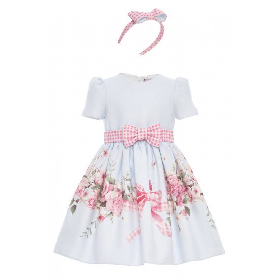 فستان أزرق مزهر للبنات مع  طوق شعر 36223