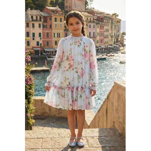 فستان شيفون أزرق بأكمام طويلة للبنات السن المحير 36233