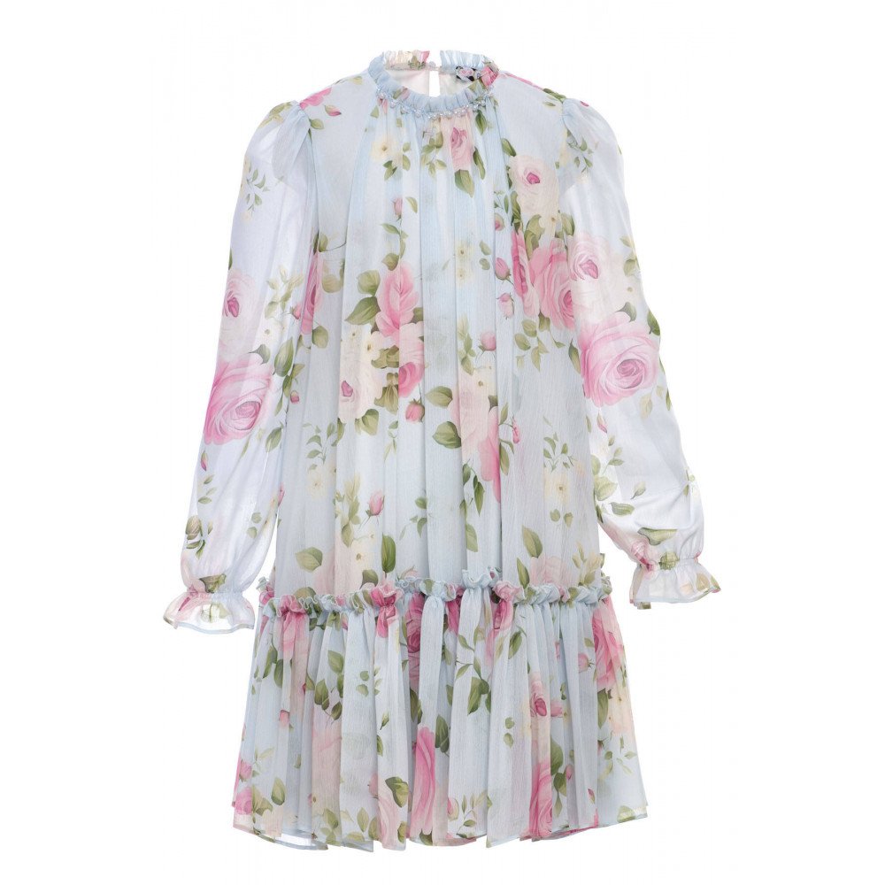 فستان شيفون أزرق بأكمام طويلة للبنات السن المحير 36233