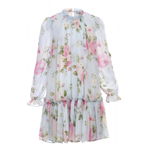 فستان شيفون أزرق بأكمام طويلة للبنات السن المحير 36233