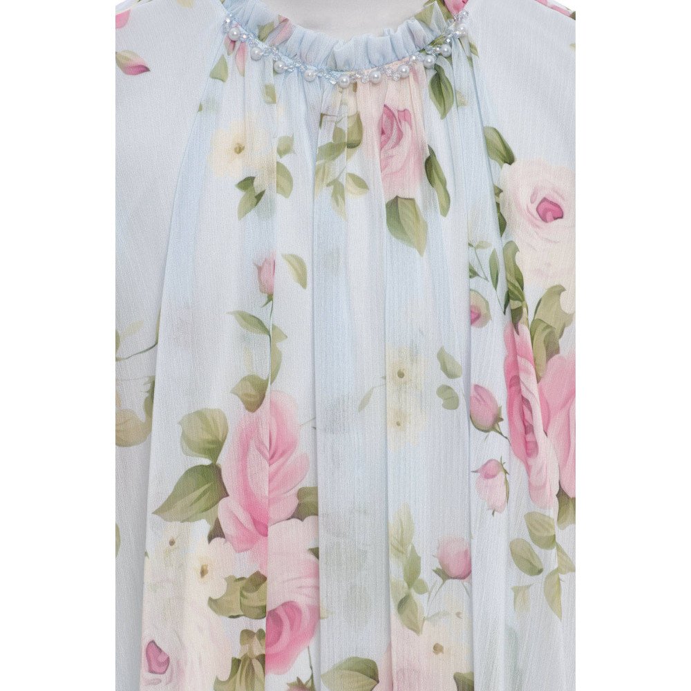 فستان شيفون أزرق بأكمام طويلة للبنات السن المحير 36233