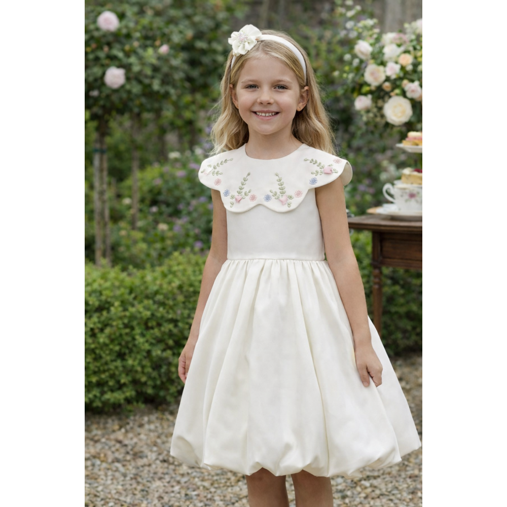 فستان أميره الربيع بياقة مطرزة ناعمة وطوق شعر 36281