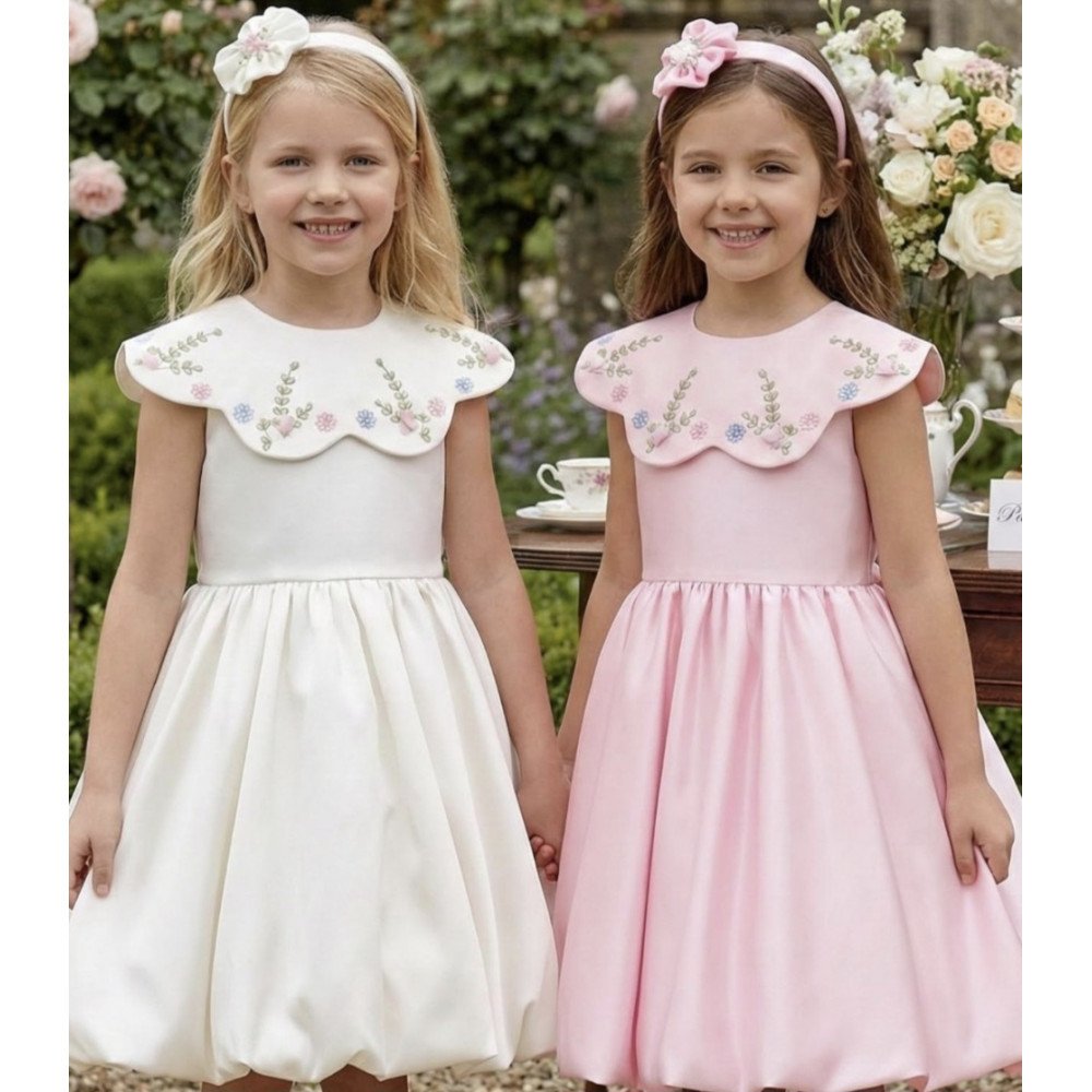 فستان أميره الربيع بياقة مطرزة ناعمة وطوق شعر 36281