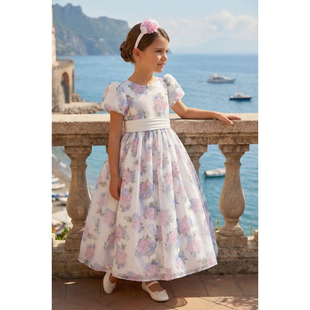 فستان ماكسي من الأورجانزا مزين بالزهور مع إكسسوار للشعر 36368