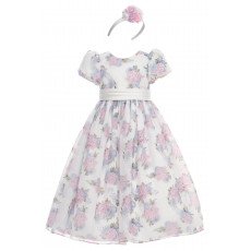 فستان ماكسي من الأورجانزا مزين بالزهور مع إكسسوار للشعر 36368