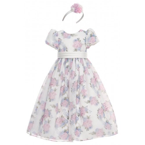 فستان ماكسي من الأورجانزا مزين بالزهور مع إكسسوار للشعر 36368