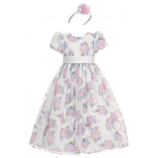 فستان ماكسي من الأورجانزا مزين بالزهور مع إكسسوار للشعر 36368