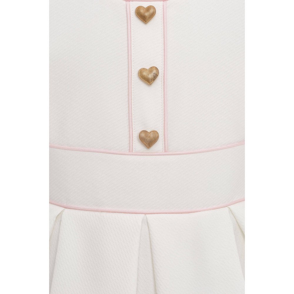 فستان بناتي بيج مطرز بالزهور مع أزرار على شكل قلوب وحقيبة متناسقة 36182