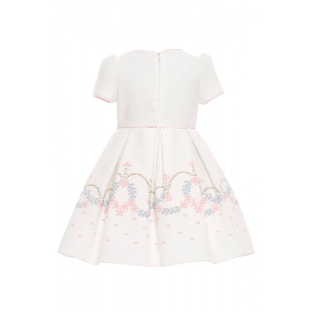 فستان بناتي بيج مطرز بالزهور مع أزرار على شكل قلوب وحقيبة متناسقة 36182