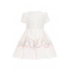 فستان بناتي بيج مطرز بالزهور مع أزرار على شكل قلوب وحقيبة متناسقة 36182