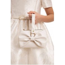 فستان جاكار بلون سكري  مع حزام وحقيبة  للبنات السن المحير 35385