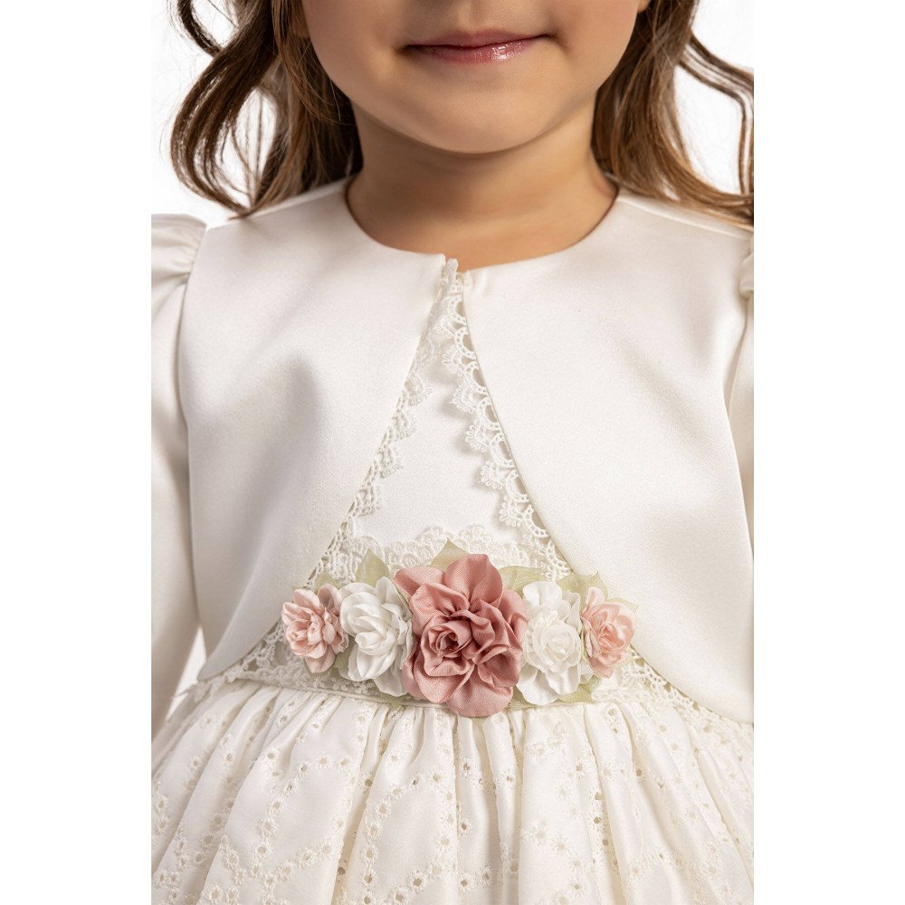  فستان أطفال بلون اوف وايت مع جاكيت قصير  وإكسسوار للشعر 35371