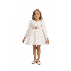  فستان أطفال بلون اوف وايت مع جاكيت قصير  وإكسسوار للشعر 35371