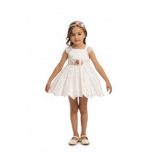  فستان أطفال بلون اوف وايت مع جاكيت قصير  وإكسسوار للشعر 35371