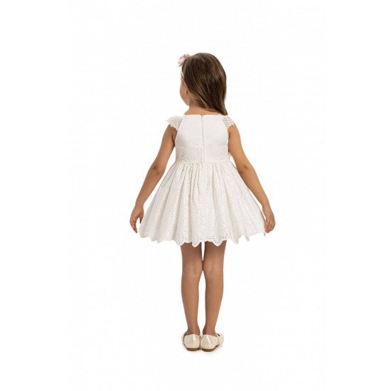  فستان أطفال بلون اوف وايت مع جاكيت قصير  وإكسسوار للشعر 35371