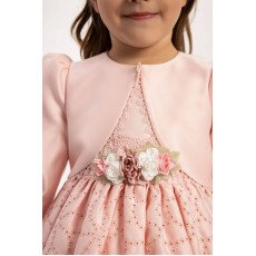  فستان أطفال بلون بودري مع جاكيت قصير  وإكسسوار للشعر 35371