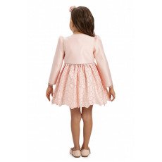  فستان أطفال بلون بودري مع جاكيت قصير  وإكسسوار للشعر 35371