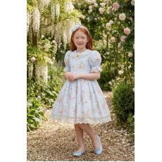 فستان أزرق بنقشة زهور تصميم كلاسيكي مع طوق للشعر 36374