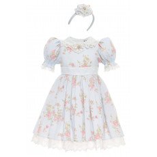 فستان أزرق بنقشة زهور تصميم كلاسيكي مع طوق للشعر 36374