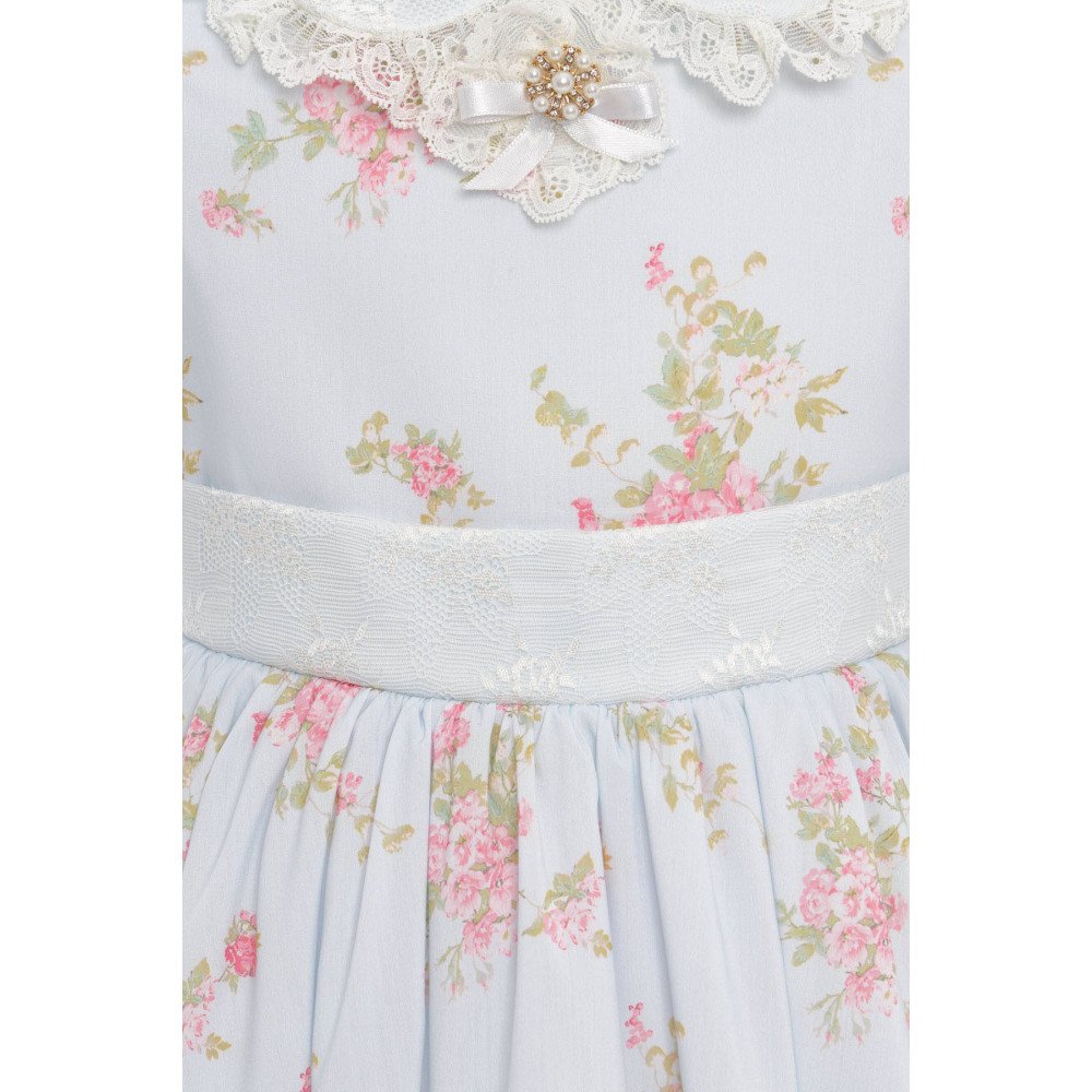 فستان أزرق بنقشة زهور تصميم كلاسيكي مع طوق للشعر 36374