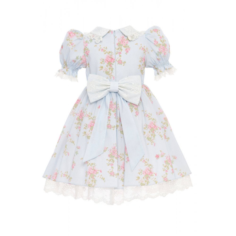 فستان أزرق بنقشة زهور تصميم كلاسيكي مع طوق للشعر 36374