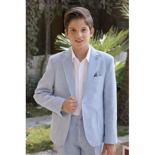  بدلة أولاد أنيقة باللون الأزرق السماوي – جاكيت وبنطال مع قميص أبيض 20207