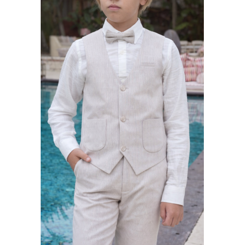  بدلة أولاد رسمية بلون بيج – صديري مع قميص وبوتاي وبنطلون 20469 