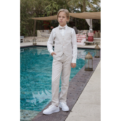  بدلة أولاد رسمية بلون بيج – صديري مع قميص وبوتاي وبنطلون 20469 