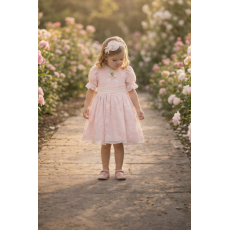 فستان دانتيل بيبي بينك بتصميم كلاسيكي للبنات الصغيرات مع ربطة رأس 36315