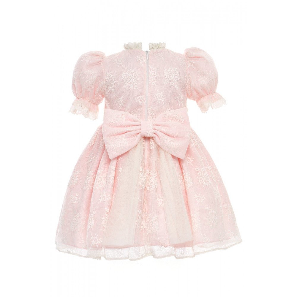 فستان دانتيل بيبي بينك بتصميم كلاسيكي للبنات الصغيرات مع ربطة رأس 36315