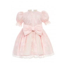 فستان دانتيل بيبي بينك بتصميم كلاسيكي للبنات الصغيرات مع ربطة رأس 36315