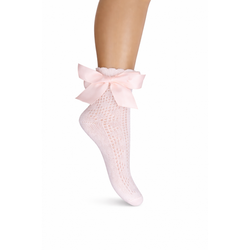 جورب وردي  قصير مخرم مع فيونكة 24097