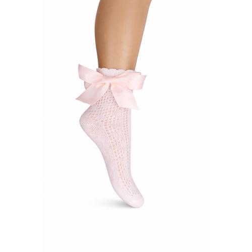 جورب وردي  قصير مخرم مع فيونكة 24097