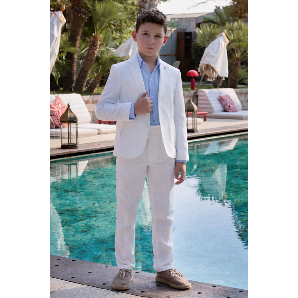 بدلة أولاد كلاسيك لون  ابيض / أزرق  أنيقة  للمناسبات طراز اوربي 20210