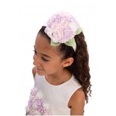 فستان بناتي - أبيض لؤلؤي - ناعم مزين بباقة زهور هيدرانجيا 3D مع اكسسوار شعر 36098