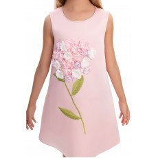 فستان بناتي - وردي باستيل - ناعم مزين بباقة زهور هيدرانجيا 3D مع اكسسوار شعر 36098