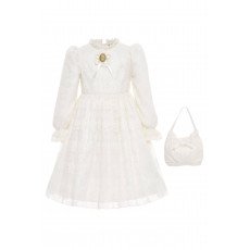 فستان دانتيل كلاسيكي للبنات - أبيض - مع حقيبة 36311