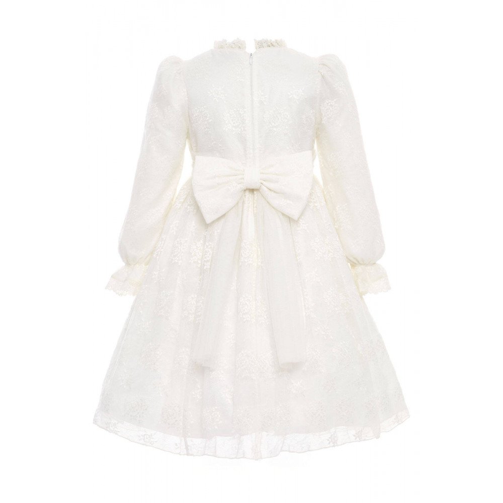 فستان دانتيل كلاسيكي للبنات - أبيض - مع حقيبة 36311