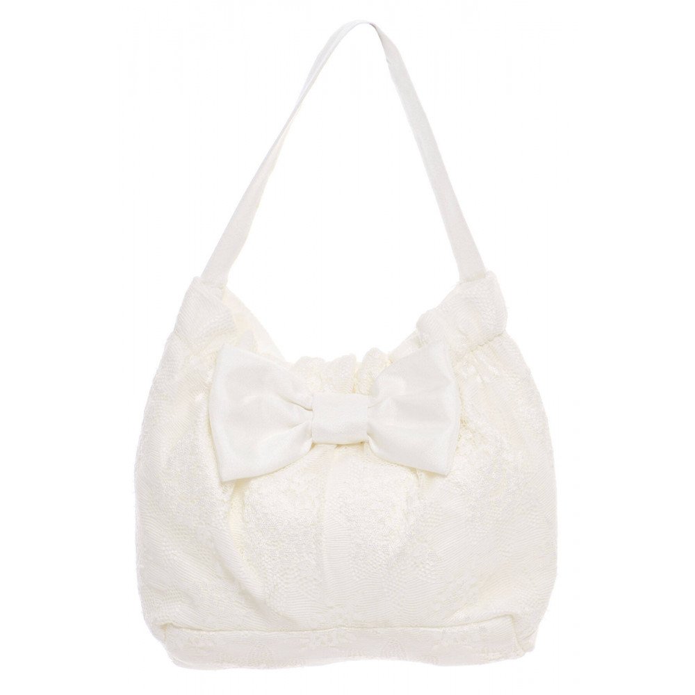 فستان دانتيل كلاسيكي للبنات - أبيض - مع حقيبة 36311