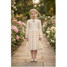 فستان دانتيل كلاسيكي للبنات - بيج - مع حقيبة 36311