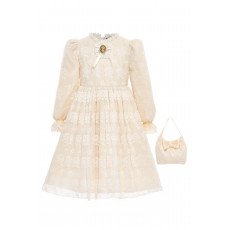 فستان دانتيل كلاسيكي للبنات - بيج - مع حقيبة 36311