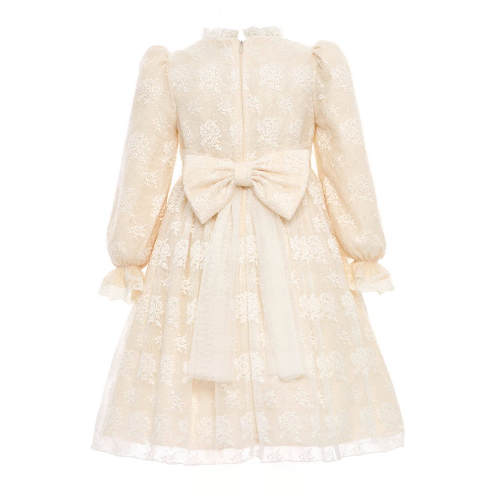 فستان دانتيل كلاسيكي للبنات - بيج - مع حقيبة 36311