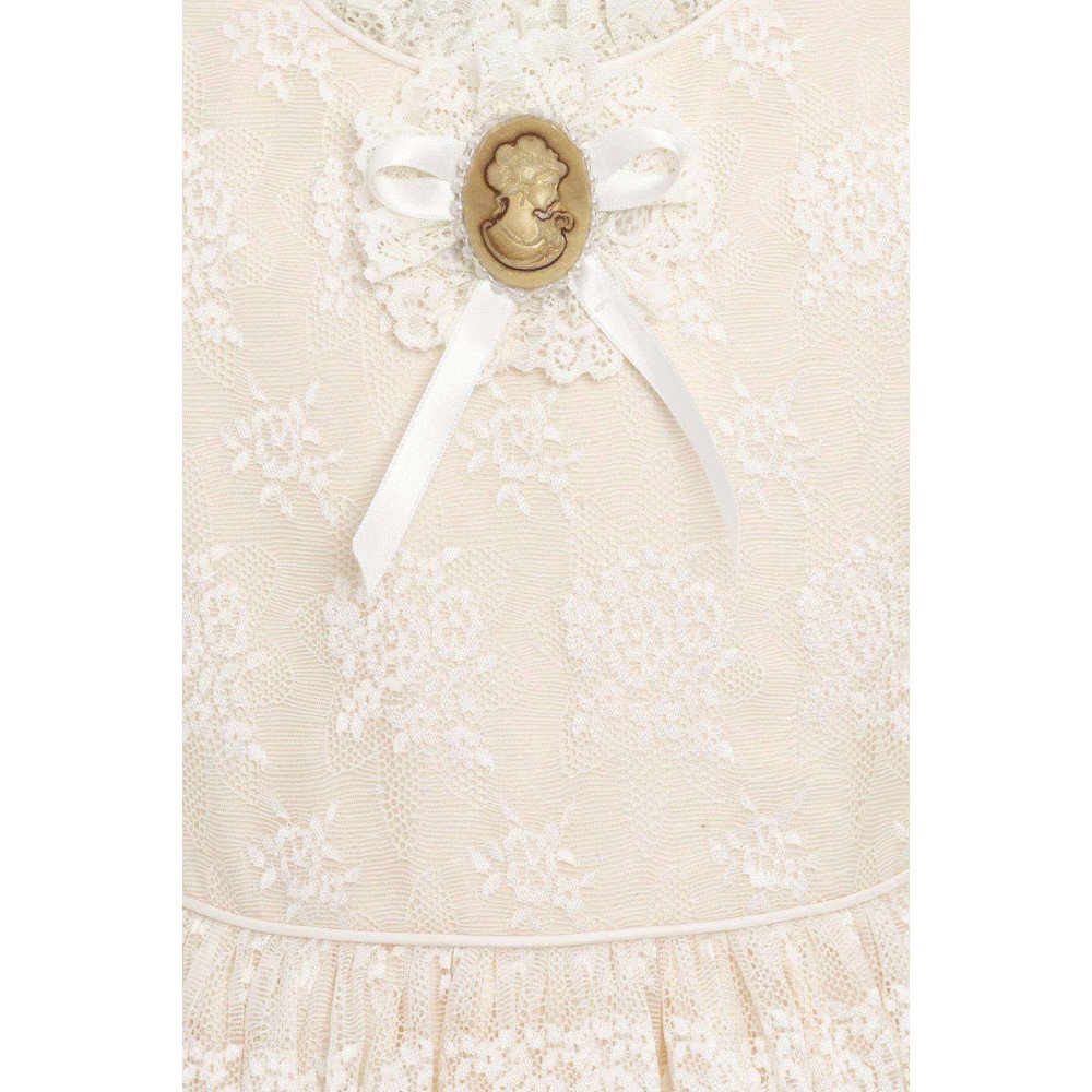 فستان دانتيل كلاسيكي للبنات - بيج - مع حقيبة 36311